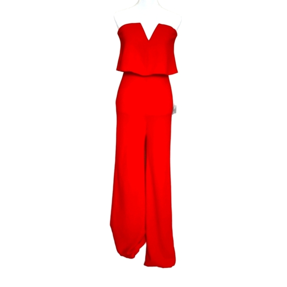 Lulu's Power of Love Red Strapless Jumpsuit Fitted Flared Leg NWT MED - Picture 2 of 16